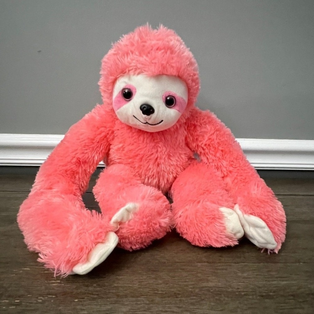 Pink Sloth Plush Stuffed Animal Shaggy Fur Soft Toy Zoo Animal Nursery Decor